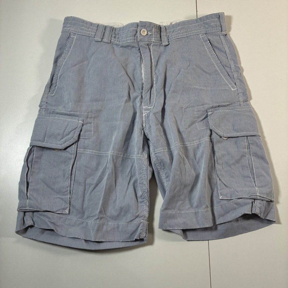 Polo Ralph Lauren Cargo Shorts 36 10" Blue Seersucker Striped Chino Baggy Y2K